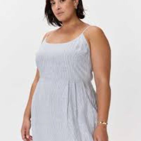 Quince Linen Tie Dress Blue/White Large - Picture 1 of 4